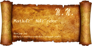 Matkó Nándor névjegykártya
